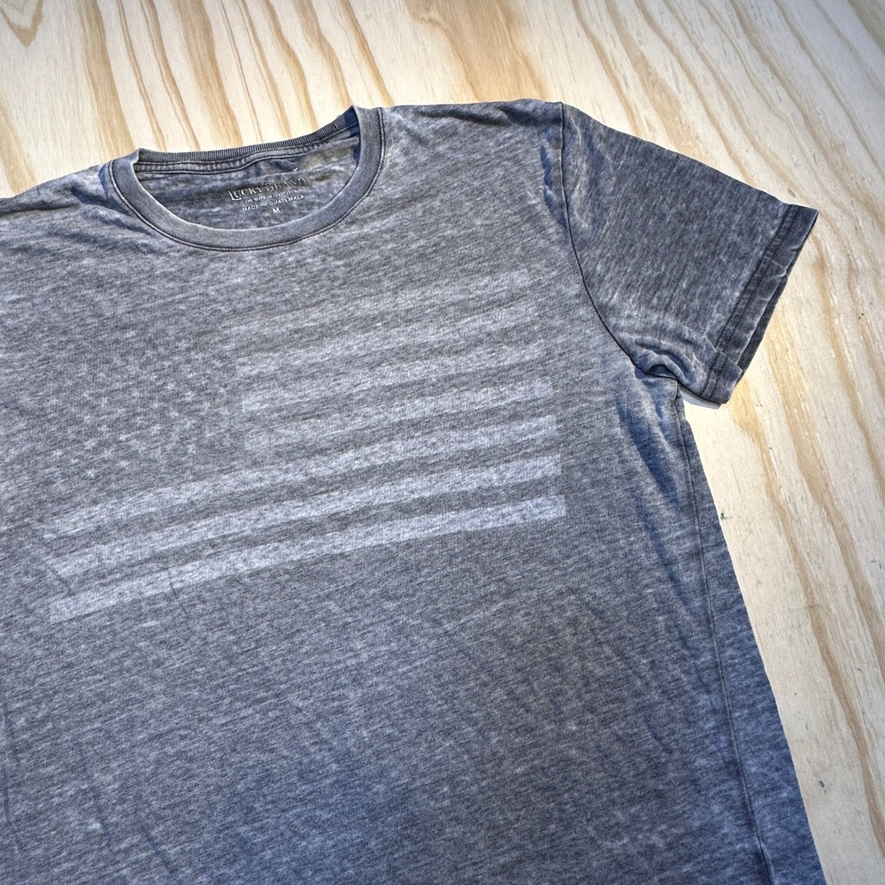Lucky Brand Men's USA Flag Graphic Tee Grey Venice Burnout T-Shirt Size M